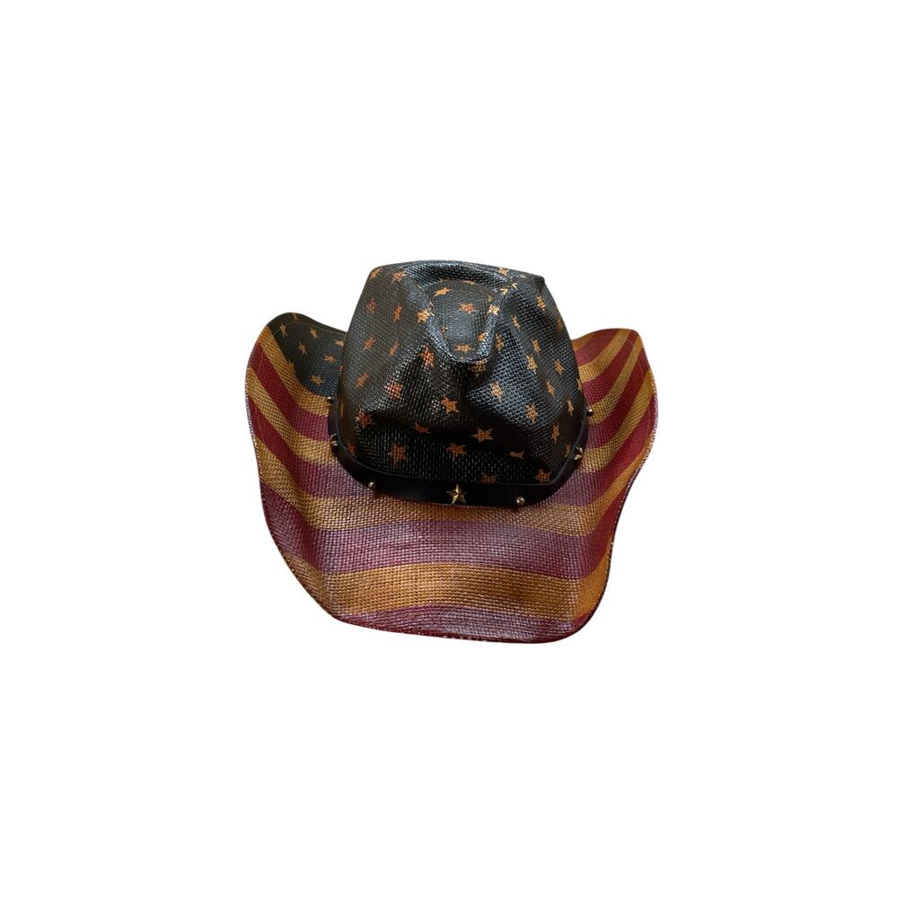 Milani Hat Straw American Flag Stars Cowboy Stripes Country Western One Size